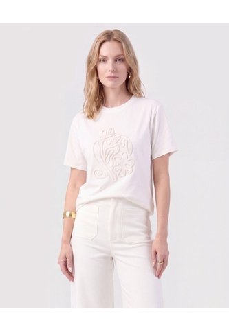 Camiseta Con Bordado De Cordón Para Mujer  Para Mujer Blanco Patprimo Patprimo