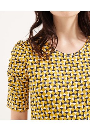 Camiseta Estampada Manga Corta Con Ruche  Para Mujer Amarillo Patprimo