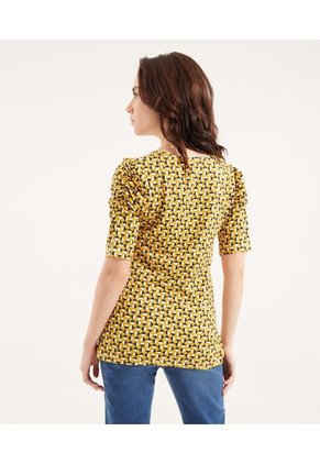 Camiseta Estampada Manga Corta Con Ruche  Para Mujer Amarillo Patprimo