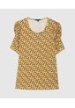 Camiseta Estampada Manga Corta Con Ruche  Para Mujer Amarillo Patprimo de Patprimo