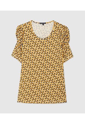 Camiseta Estampada Manga Corta Con Ruche  Para Mujer Amarillo Patprimo