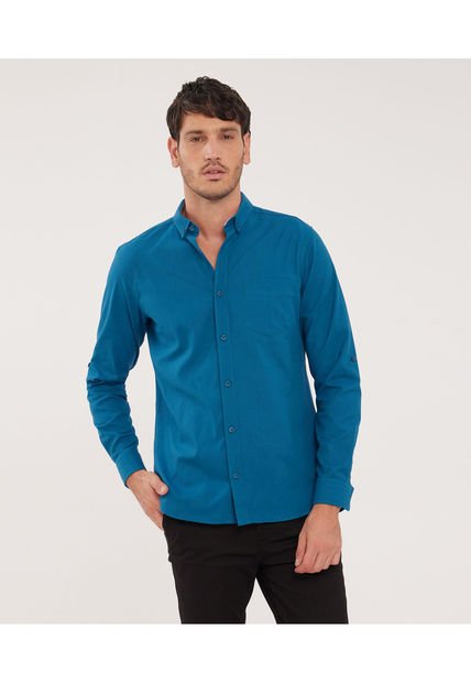 Camisa Para Hombre Manga Larga Con Bolsillo Color Azul  Marca Patprimo #44012920
