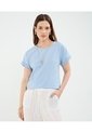 Blusa Con Doblez En Efecto Lino  Para Mujer Azul Patprimo de Patprimo