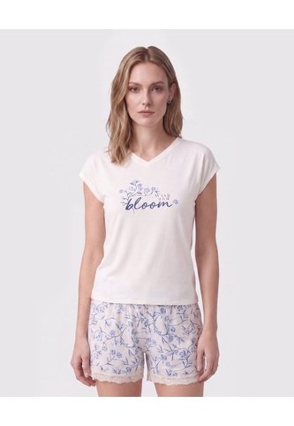 Pijama De Short Con Encaje Para Mujer  Para Mujer Blanco Patprimo Patprimo