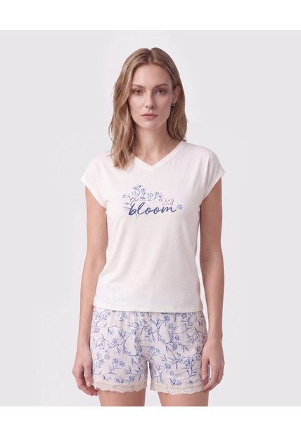 Pijama De Short Con Encaje Para Mujer  Para Mujer Blanco Patprimo