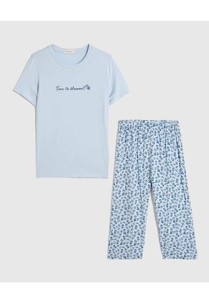 Pijama Con Pantalón Recto Para Mujer  Para Mujer Azul Patprimo
