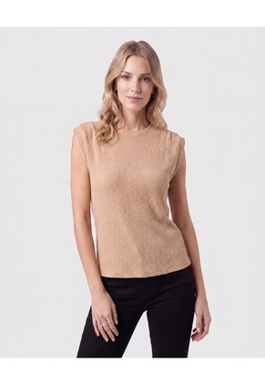 Camiseta Texturizada Sin Mangas Para Mujer  Para Mujer Café Patprimo