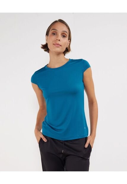 Camiseta Mc Cuello Redondo Manga Casquito  Para Mujer Azul Patprimo