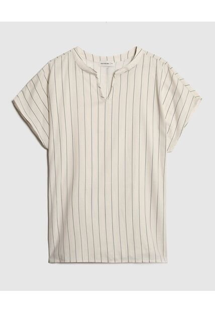 Blusa A Rayas Cuello Mao  Para Mujer Crema Patprimo