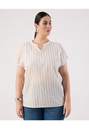 Blusa A Rayas Cuello Mao  Para Mujer Crema Patprimo