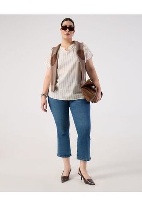 Blusa A Rayas Cuello Mao  Para Mujer Crema Patprimo