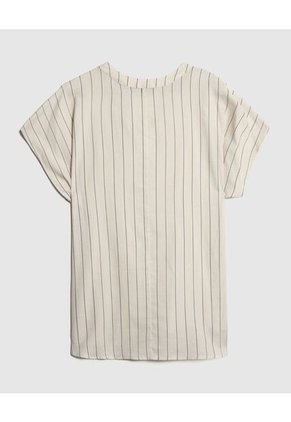 Blusa A Rayas Cuello Mao  Para Mujer Crema Patprimo