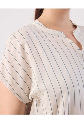 Blusa A Rayas Cuello Mao  Para Mujer Crema Patprimo