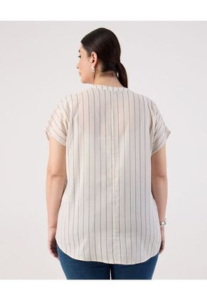 Blusa A Rayas Cuello Mao  Para Mujer Crema Patprimo