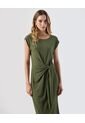 Vestido  Midi Textura Nudo Frontal Elegante  Para Mujer Verde Patprimo de Patprimo