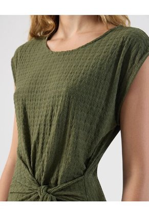 Vestido  Midi Textura Nudo Frontal Elegante  Para Mujer Verde Patprimo