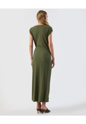 Vestido  Midi Textura Nudo Frontal Elegante  Para Mujer Verde Patprimo