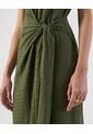 Vestido  Midi Textura Nudo Frontal Elegante  Para Mujer Verde Patprimo de Patprimo