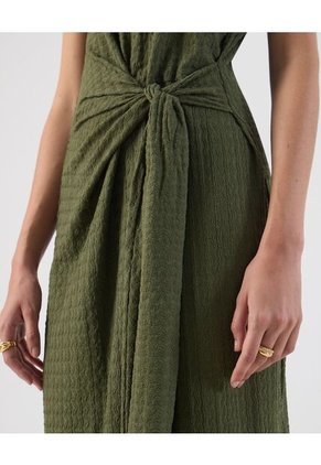 Vestido  Midi Textura Nudo Frontal Elegante  Para Mujer Verde Patprimo