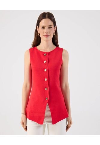 Chaleco  Para Mujer Tejido Color Rojo Marca Patprimo #30250046 Patprimo