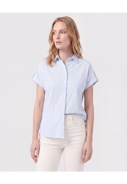 Camisa De Mujer Con Manga Corta Doblada  Para Mujer Azul Patprimo
