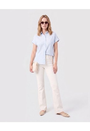 Camisa De Mujer Con Manga Corta Doblada  Para Mujer Azul Patprimo