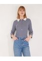 Polo Preteñida A Rayas, Manga 3/4 Con Cuello Duro Y Pechera Unicolor  Para Mujer Azul Patprimo de Patprimo