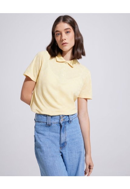 Polo Estampada Manga Corta Con Cuello Tejido Sin Bolsillo  Para Mujer Amarillo Patprimo