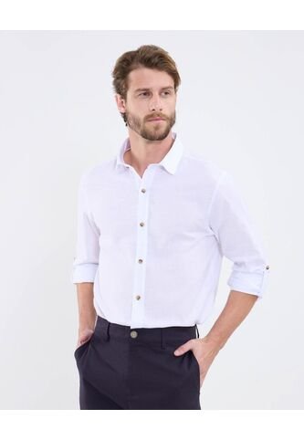 Camisa Manga Larga Con Charretera  Para Hombre Blanco Patprimo Patprimo