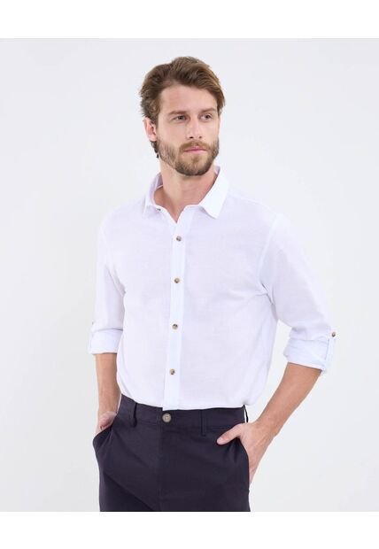 Camisa Manga Larga Con Charretera  Para Hombre Blanco Patprimo