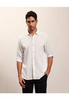 Camisa Manga Larga Con Charretera  Para Hombre Blanco Patprimo
