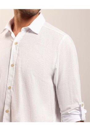 Camisa Manga Larga Con Charretera  Para Hombre Blanco Patprimo
