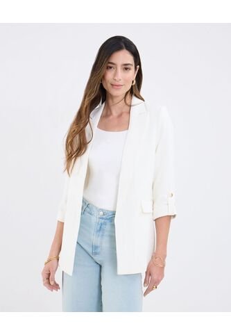 Blazer Unicolor Con Solapa  Para Mujer Blanco Patprimo Patprimo