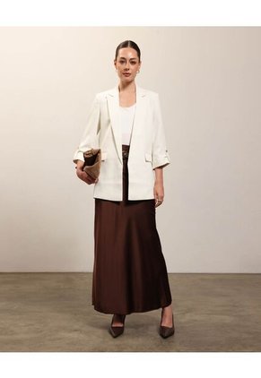 Blazer Unicolor Con Solapa  Para Mujer Blanco Patprimo