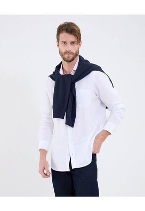 Camisa Para Hombre Manga Larga Con Bolsillo Cuello Italiano Color Blanco Marca Patprimo #44013145