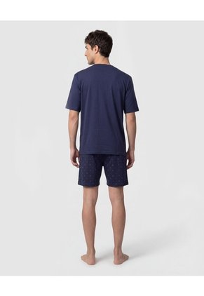 Pijama Corta Abotonada Estampada   Para Hombre Azul Patprimo