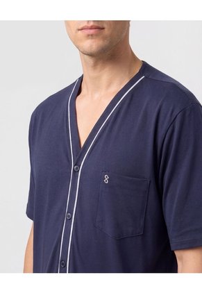 Pijama Corta Abotonada Estampada   Para Hombre Azul Patprimo
