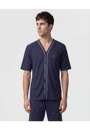 Pijama Corta Abotonada Estampada   Para Hombre Azul Patprimo