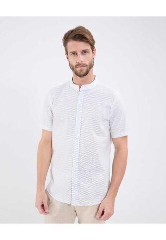 Camisa Para Hombre Manga Corta Sin Bolsillo Cuello Neru Color Blanco Marca Patprimo #44013172 Patprimo