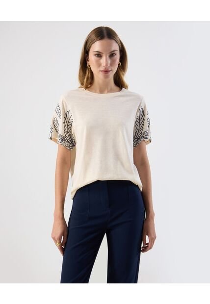 Camiseta  Para Mujer Manga Corta Cuello Redondo Color Crema Marca Patprimo #30093850