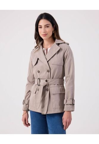 Chaqueta Trench Unicolor Con Cinturon   Para Mujer Gris Patprimo Patprimo