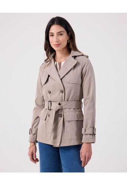 Chaqueta Trench Unicolor Con Cinturon   Para Mujer Gris Patprimo