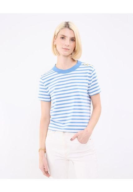 Camiseta Para Mujer Manga Corta Cuello Redondo Color Azul Marca Patprimo #30093604