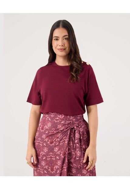 Camiseta Para Mujer Manga Corta Cuello Redondo Color Vino Marca Patprimo #14091430
