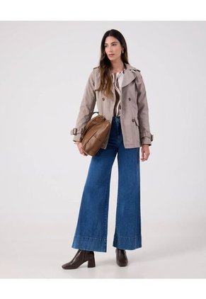 Chaqueta Trench Unicolor Con Cinturon   Para Mujer Gris Patprimo
