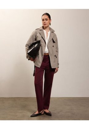 Chaqueta Trench Unicolor Con Cinturon   Para Mujer Gris Patprimo