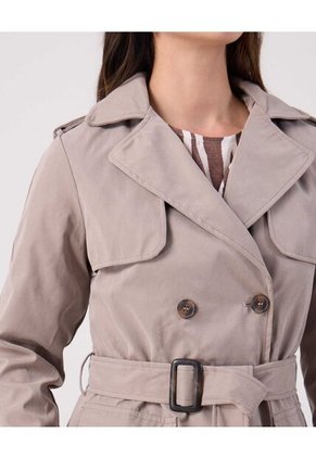 Chaqueta Trench Unicolor Con Cinturon   Para Mujer Gris Patprimo