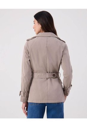 Chaqueta Trench Unicolor Con Cinturon   Para Mujer Gris Patprimo