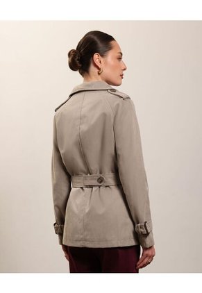 Chaqueta Trench Unicolor Con Cinturon   Para Mujer Gris Patprimo