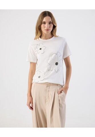 Camiseta  Para Mujer Manga Corta Cuello Redondo Color Blanco Marca Patprimo #30093907 Patprimo